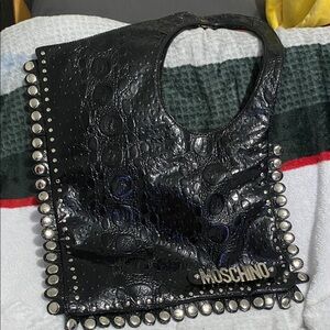 Moschino Textured Black Hobo Bag with Silver Details